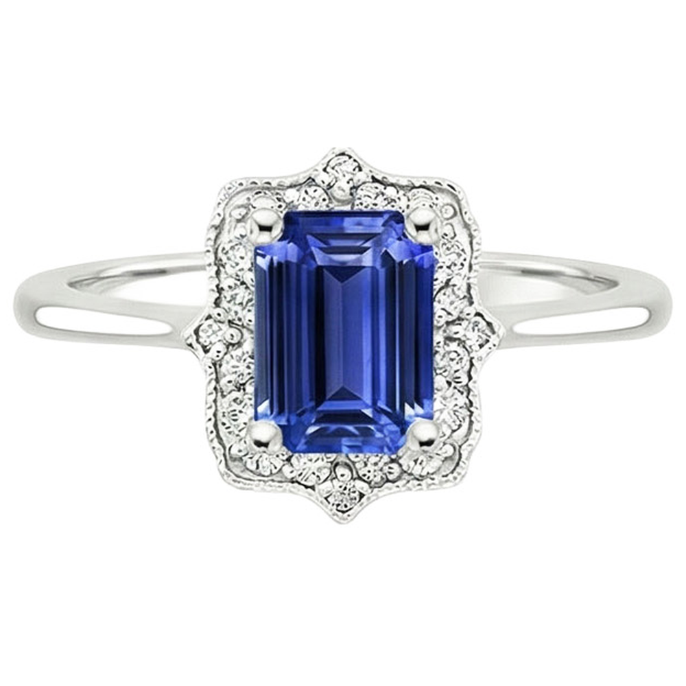 Halo Ring Emerald Sri Lankan Sapphire & Natural Earth Mined Diamond ( Not Lab Grown ) 4 Carats Flower Style