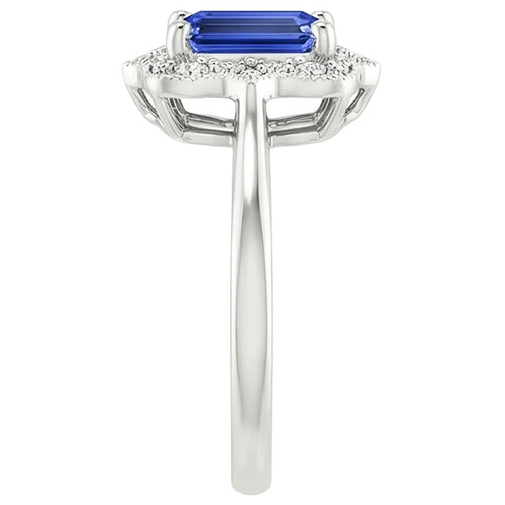 Halo Ring Emerald Sri Lankan Sapphire & Natural Earth Mined Diamond ( Not Lab Grown ) 4 Carats Flower Style