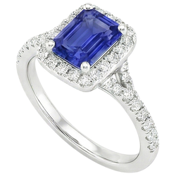 Halo Ring Emerald Sri Lankan Sapphire & Natural Earth Mined Diamond ( Not Lab Grown ) 4.50 Carats