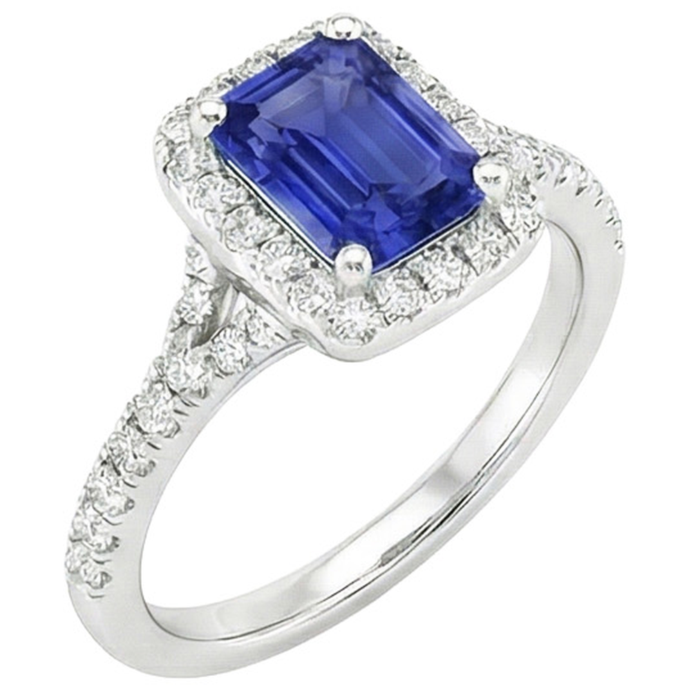 Halo Ring Emerald Sri Lankan Sapphire & Natural Earth Mined Diamond ( Not Lab Grown ) 4.50 Carats