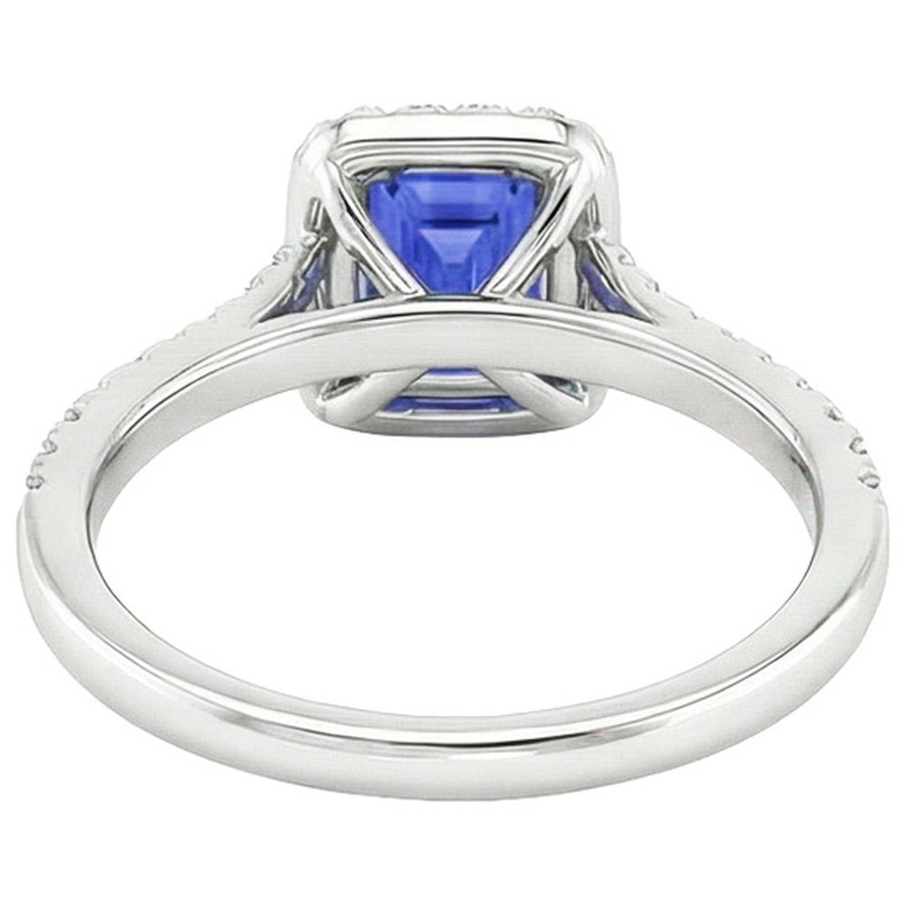 Halo Ring Emerald Sri Lankan Sapphire & Natural Earth Mined Diamond ( Not Lab Grown ) 4.50 Carats