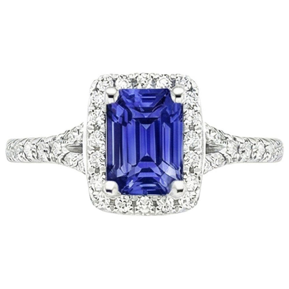 Halo Ring Emerald Sri Lankan Sapphire & Natural Earth Mined Diamond ( Not Lab Grown ) 4.50 Carats