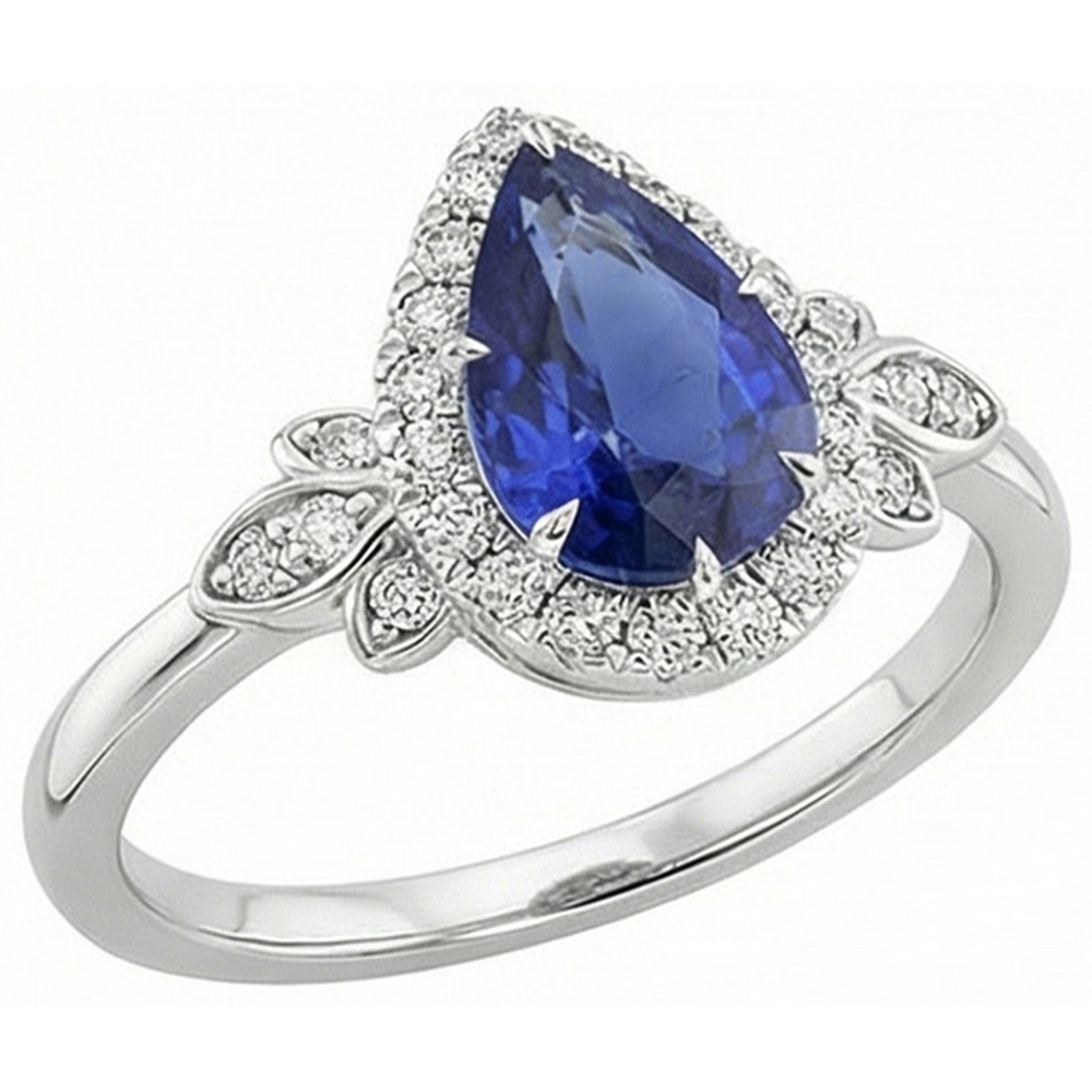 natural round sapphire 4ct ring on white background