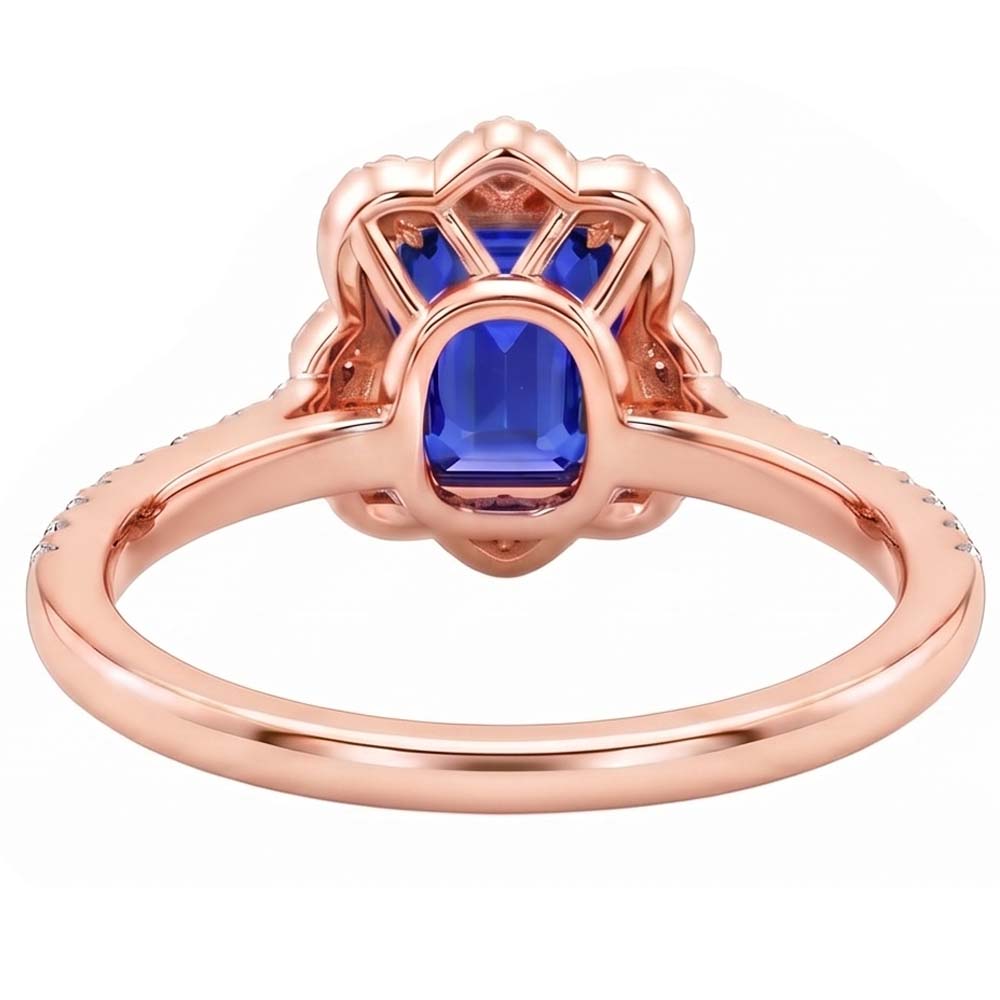 Halo Ring Flower Style Emerald Blue Sapphire & Natural Earth Mined Diamond ( Not Lab Grown ) 4.25 Carats