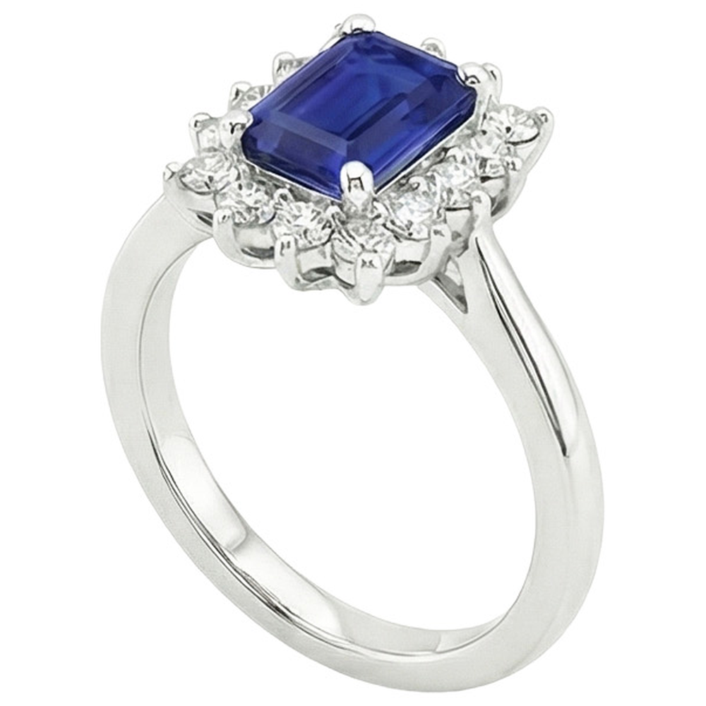Halo Ring Flower Style Emerald Ceylon Sapphire & Natural Earth Mined Diamond ( Not Lab Grown ) 4.50 Carats