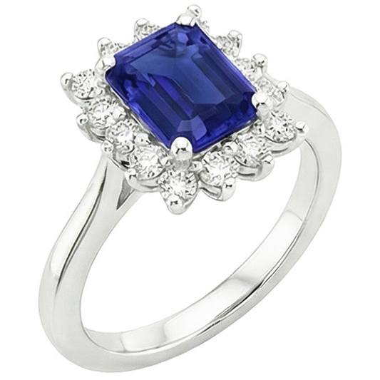 Halo Ring Flower Style Emerald Ceylon Sapphire & Natural Earth Mined Diamond ( Not Lab Grown ) 4.50 Carats
