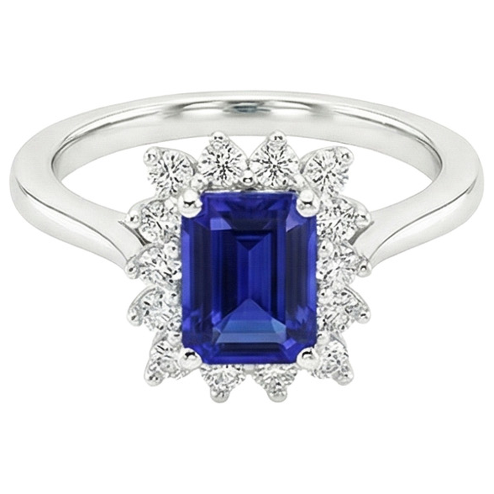 Halo Ring Flower Style Emerald Ceylon Sapphire & Natural Earth Mined Diamond ( Not Lab Grown ) 4.50 Carats