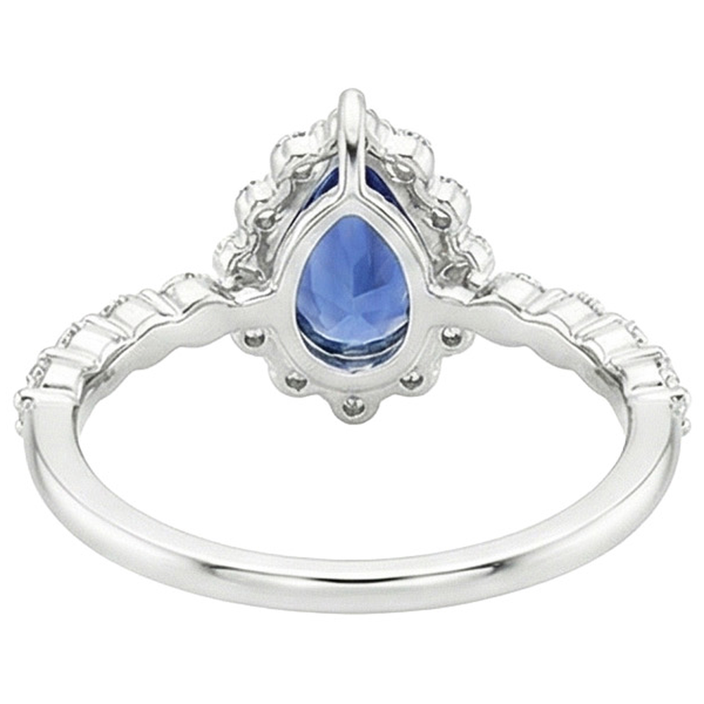 Halo Ring Flower Style Pear Blue Sapphire & Natural Earth Mined Diamond ( Not Lab Grown )s 5 Carats