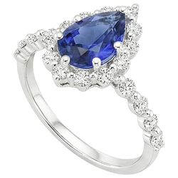 Halo Ring Flower Style Pear Blue Sapphire & Natural Earth Mined Diamond ( Not Lab Grown )s 5 Carats