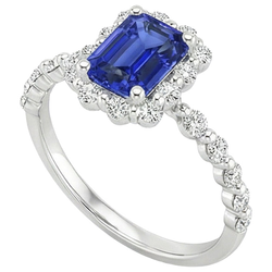 Halo Ring Flower Style Radiant Blue Sapphire & Natural Earth Mined Diamond ( Not Lab Grown ) 4.25 Carats