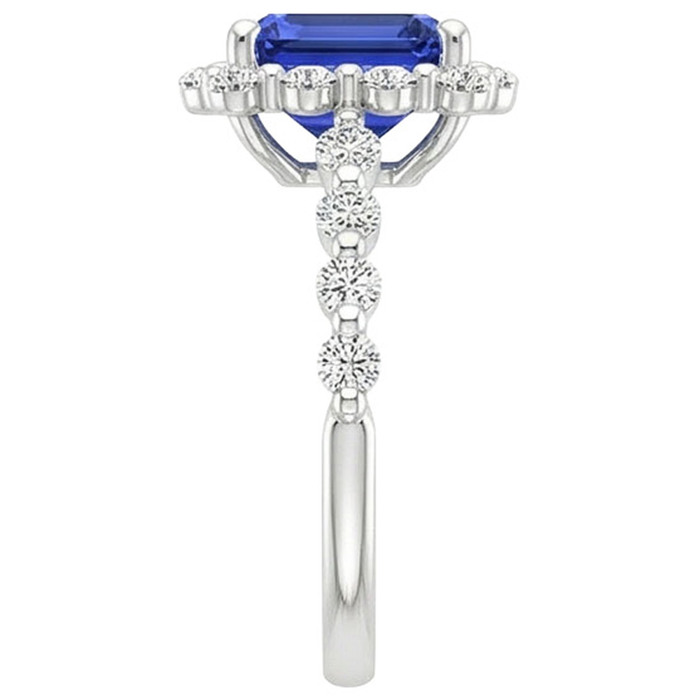 Halo Ring Flower Style Radiant Blue Sapphire & Natural Earth Mined Diamond ( Not Lab Grown ) 4.25 Carats