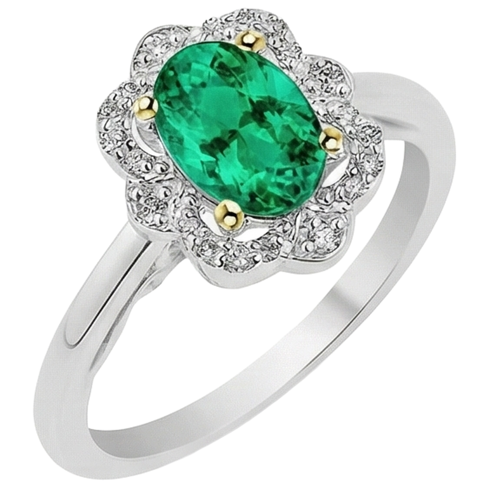 Emerald Oval Cut Precious Stone Ring in Two-Tone 14K Gold – side view