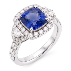 Halo Ring Half Moon & Round Natural Earth Mined Diamond ( Not Lab Grown ) Sapphire Gemstone Jewelry 4 Carats