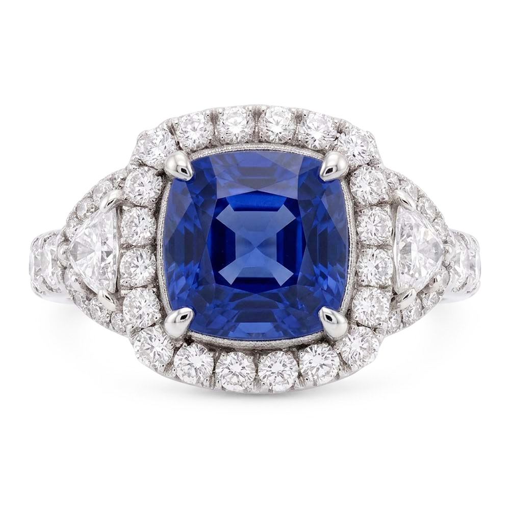 Halo Ring Half Moon & Round Natural Earth Mined Diamond ( Not Lab Grown ) Sapphire Gemstone Jewelry 4 Carats