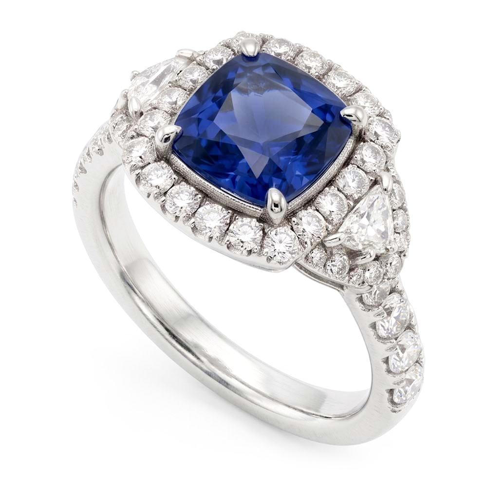 Halo Ring Half Moon & Round Natural Earth Mined Diamond ( Not Lab Grown ) Sapphire Gemstone Jewelry 4 Carats