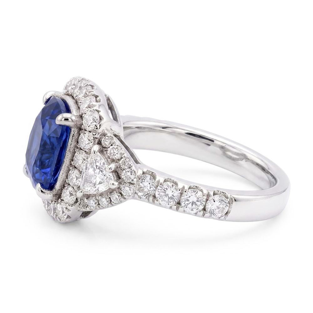 Halo Ring Half Moon & Round Natural Earth Mined Diamond ( Not Lab Grown ) Sapphire Gemstone Jewelry 4 Carats