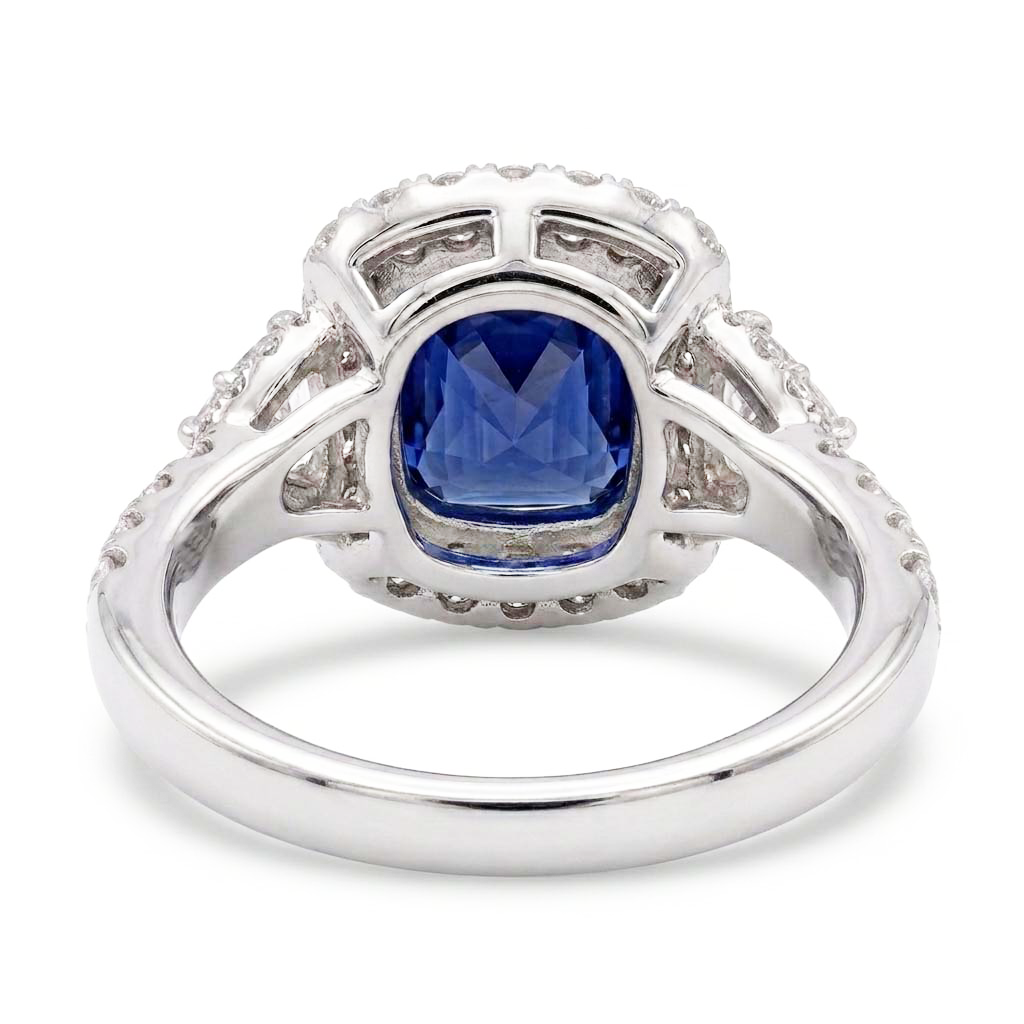 Halo Ring Half Moon & Round Natural Earth Mined Diamond ( Not Lab Grown ) Sapphire Gemstone Jewelry 4 Carats