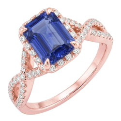 Halo Ring Infinity Style Emerald Blue Sapphire & Natural Earth Mined Diamond ( Not Lab Grown ) 4.50 Carats
