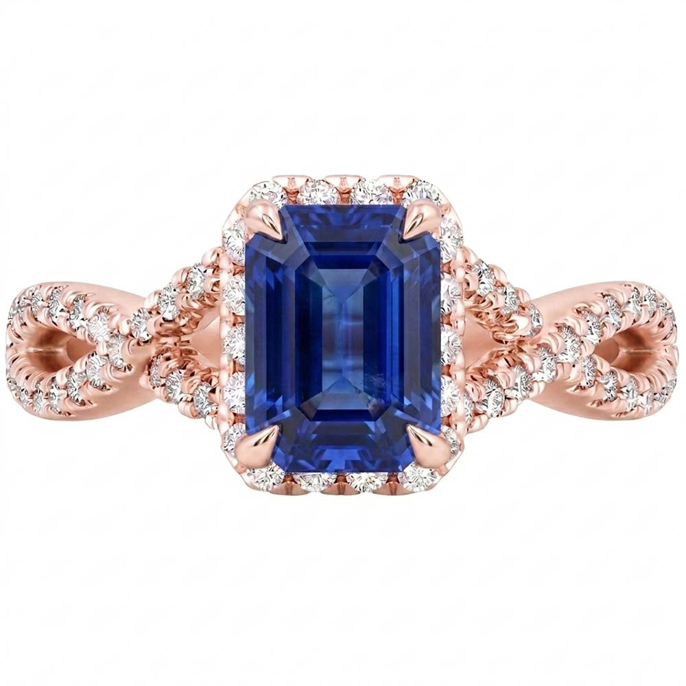 Halo Ring Infinity Style Emerald Blue Sapphire & Natural Earth Mined Diamond ( Not Lab Grown ) 4.50 Carats