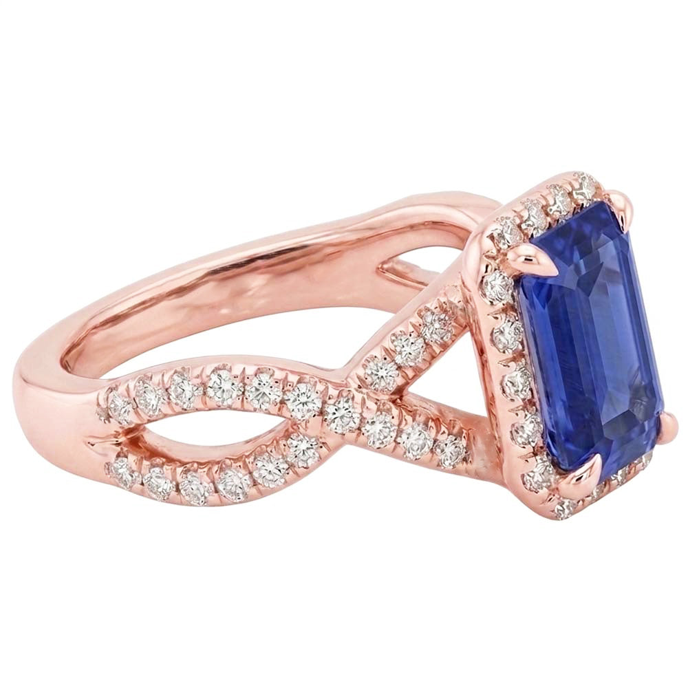Halo Ring Infinity Style Emerald Blue Sapphire & Natural Earth Mined Diamond ( Not Lab Grown ) 4.50 Carats