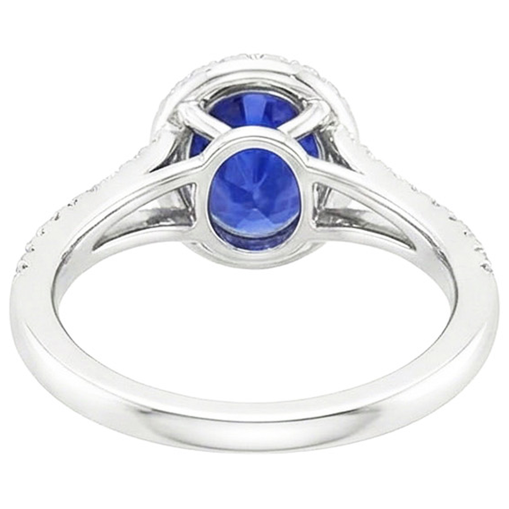 Halo Ring Oval Ceylon Sapphire & Natural Earth Mined Diamond ( Not Lab Grown )s V Split Shank 4 Carats