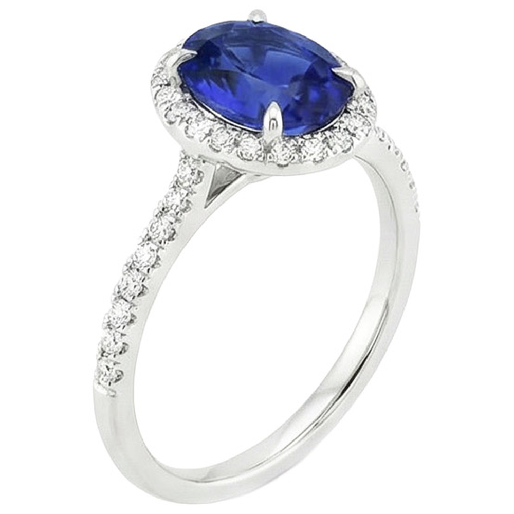 natural round sapphire 4ct ring on white background