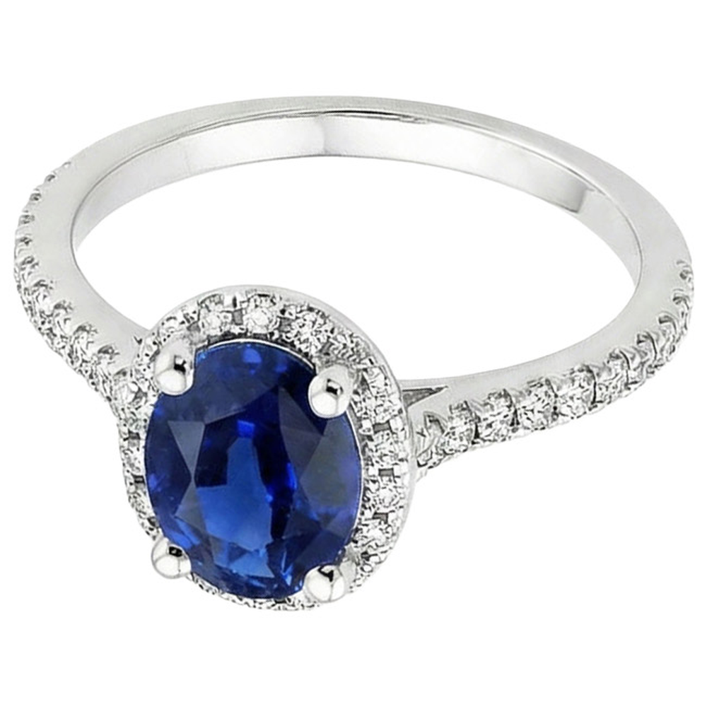 Halo Ring Pave Set Natural Earth Mined Diamond ( Not Lab Grown )s & Oval Sri Lankan Sapphire 5 Carats