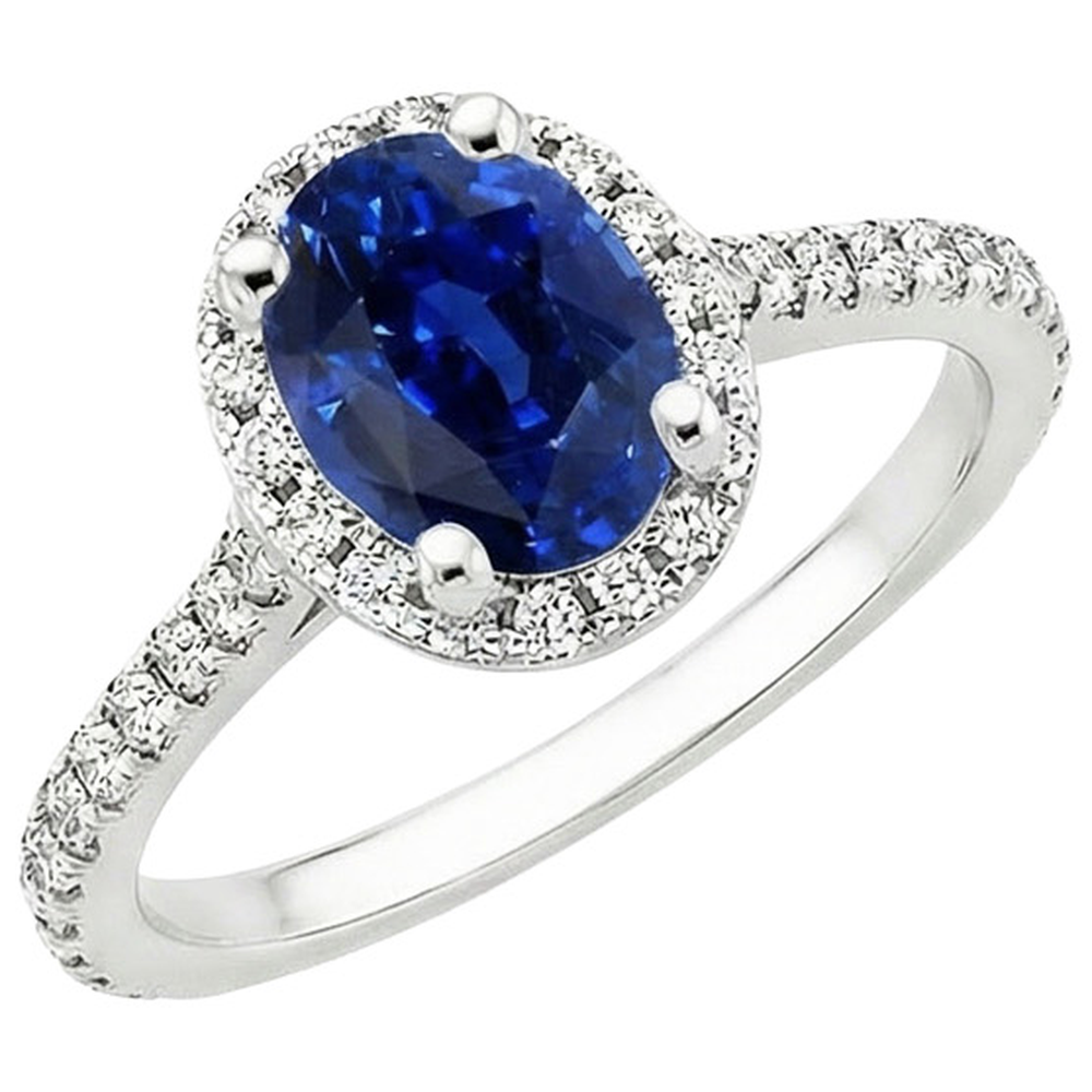 Halo Ring Pave Set Natural Earth Mined Diamond ( Not Lab Grown )s & Oval Sri Lankan Sapphire 5 Carats