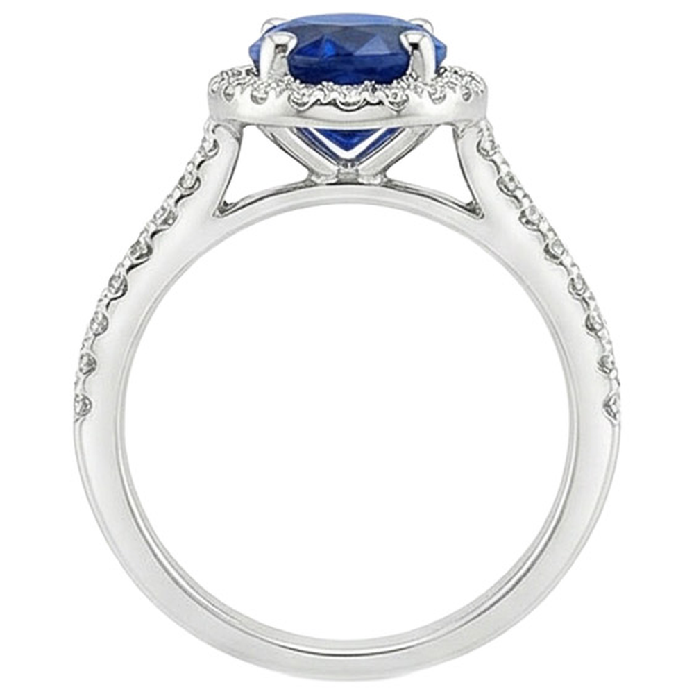 Halo Ring Pave Set Natural Earth Mined Diamond ( Not Lab Grown )s & Oval Sri Lankan Sapphire 5 Carats