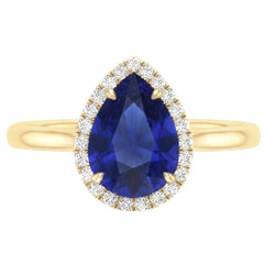 Halo Ring Pear Cut Ceylon Sapphire & Natural Earth Mined Diamond ( Not Lab Grown )s 3 Carats Prong Set