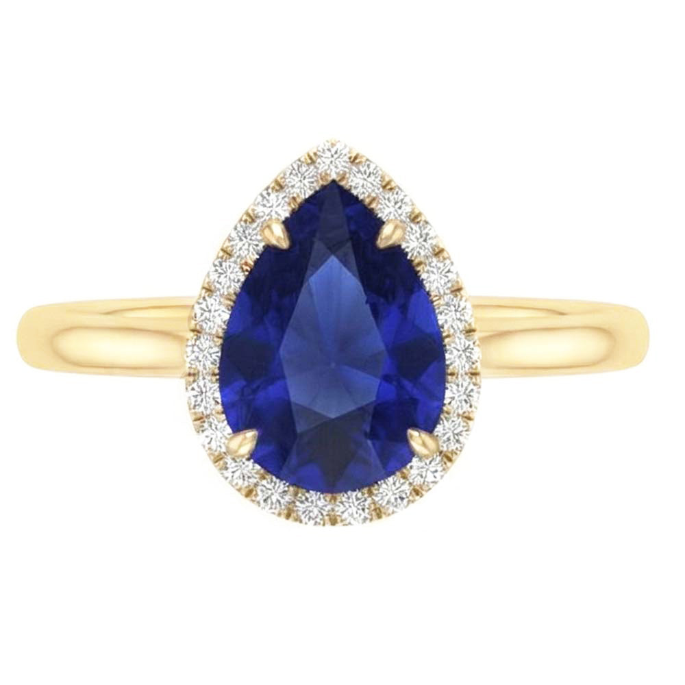 Halo Ring Pear Cut Ceylon Sapphire & Natural Earth Mined Diamond ( Not Lab Grown )s 3 Carats Prong Set
