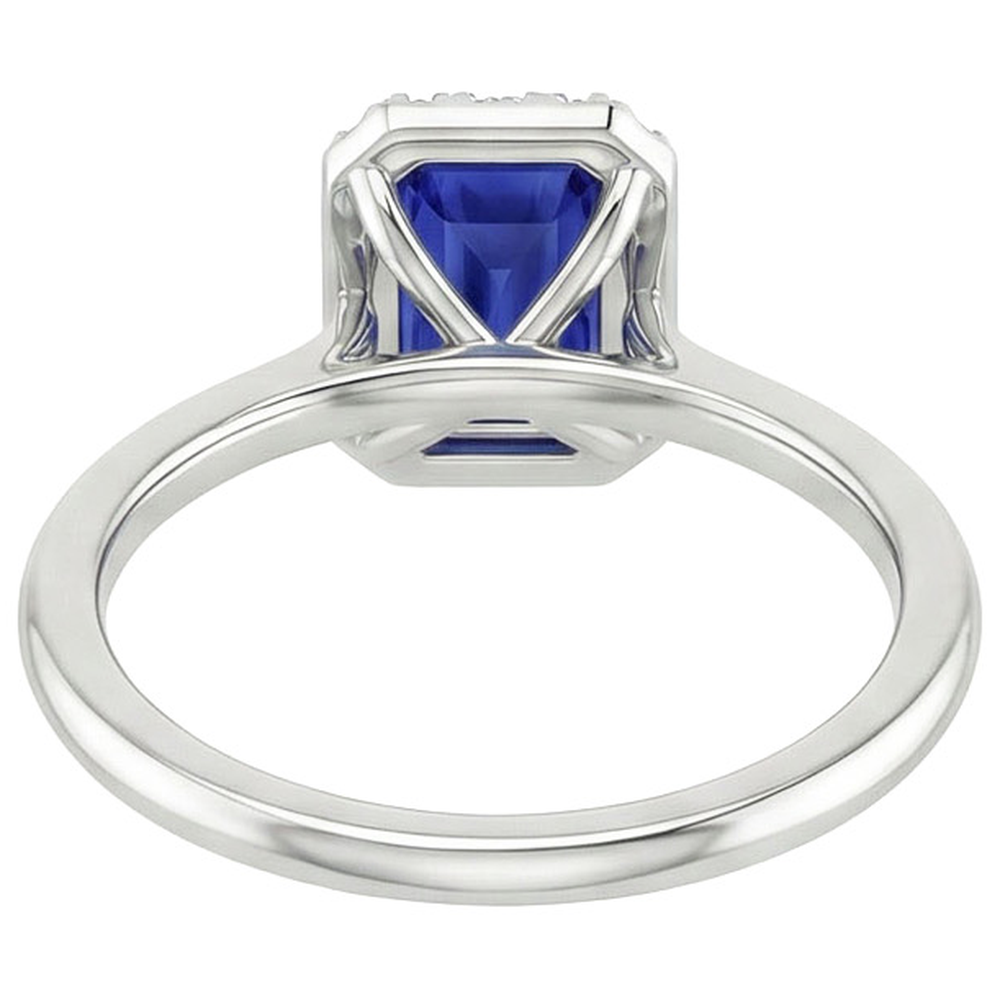 Halo Ring Sri Lankan Sapphire & Natural Earth Mined Diamond ( Not Lab Grown ) 4 Carats Emerald Cut