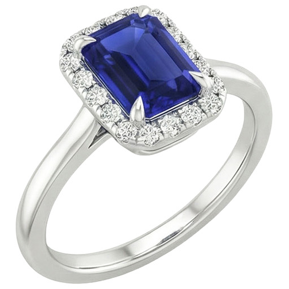 Halo Ring Sri Lankan Sapphire & Natural Earth Mined Diamond ( Not Lab Grown ) 4 Carats Emerald Cut