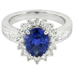 Halo Ring Star Style Blue Sapphire & Natural Earth Mined Diamond ( Not Lab Grown )s 3.50 Carats Channel Set