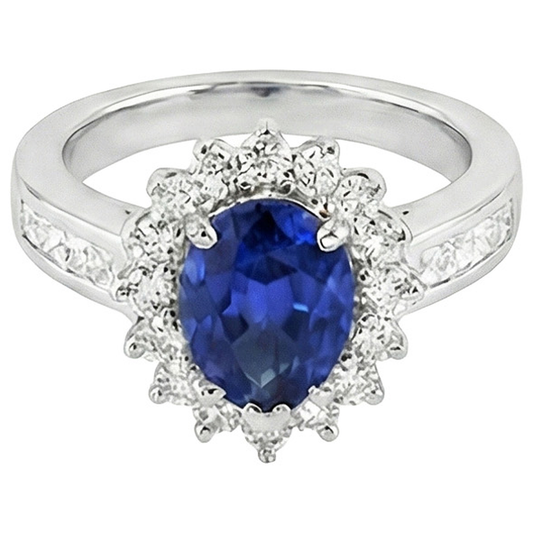 Halo Ring Star Style Blue Sapphire & Natural Earth Mined Diamond ( Not Lab Grown )s 3.50 Carats Channel Set
