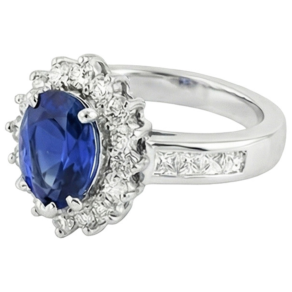 Halo Ring Star Style Blue Sapphire & Natural Earth Mined Diamond ( Not Lab Grown )s 3.50 Carats Channel Set