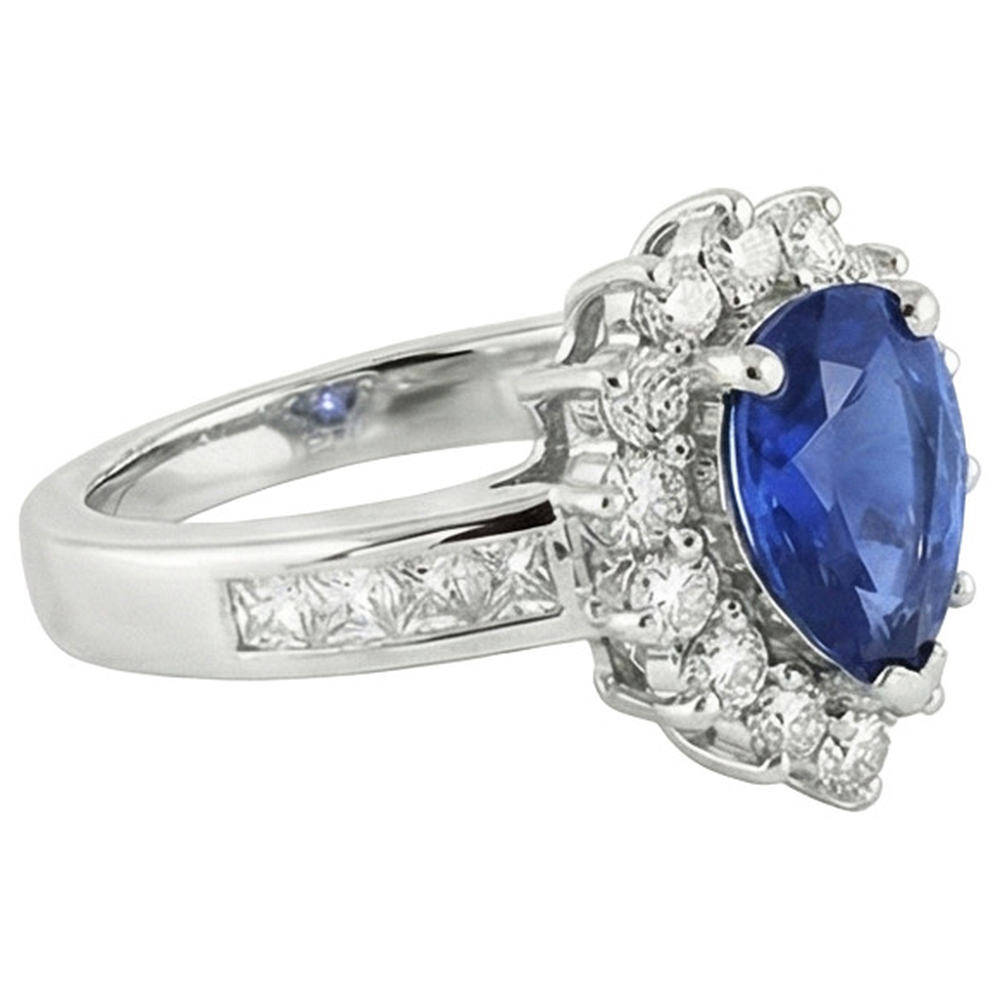 Halo Ring Star Style Blue Sapphire & Natural Earth Mined Diamond ( Not Lab Grown )s 3.50 Carats Channel Set