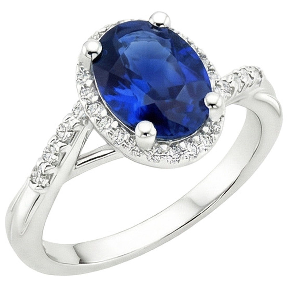 Halo Ring Twist Style Oval Blue Sapphire & Natural Earth Mined Diamond ( Not Lab Grown )s 3.75 Carats