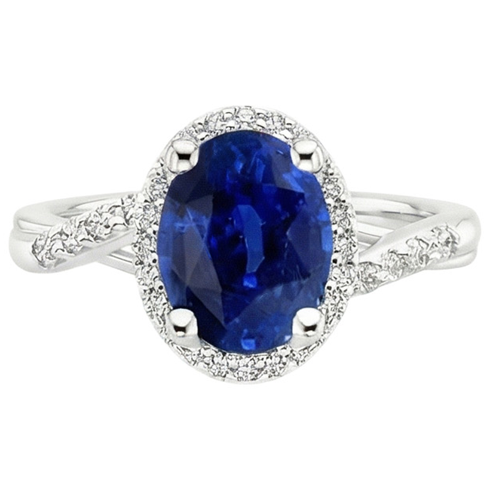 Halo Ring Twist Style Oval Blue Sapphire & Natural Earth Mined Diamond ( Not Lab Grown )s 3.75 Carats
