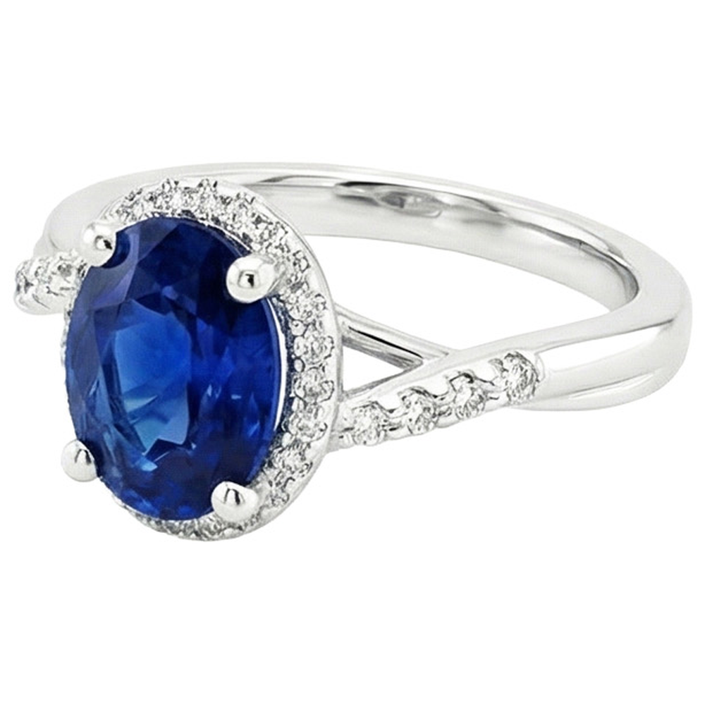 Halo Ring Twist Style Oval Blue Sapphire & Natural Earth Mined Diamond ( Not Lab Grown )s 3.75 Carats
