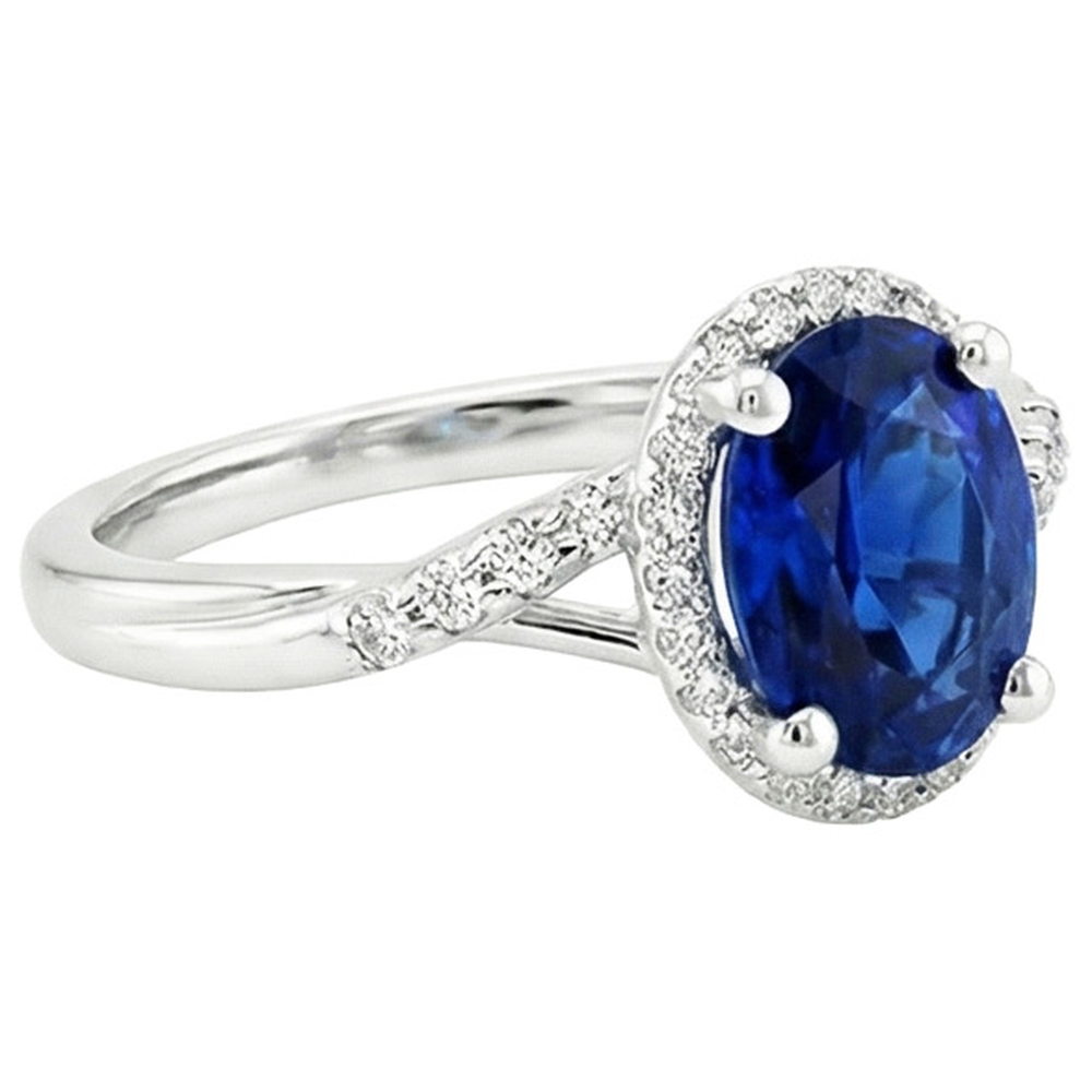 Halo Ring Twist Style Oval Blue Sapphire & Natural Earth Mined Diamond ( Not Lab Grown )s 3.75 Carats