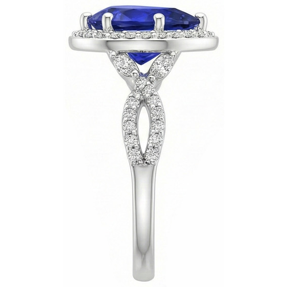 Halo Ring Twist Style Pear Ceylon Sapphire & Natural Earth Mined Diamond ( Not Lab Grown )s 3.50 Carats