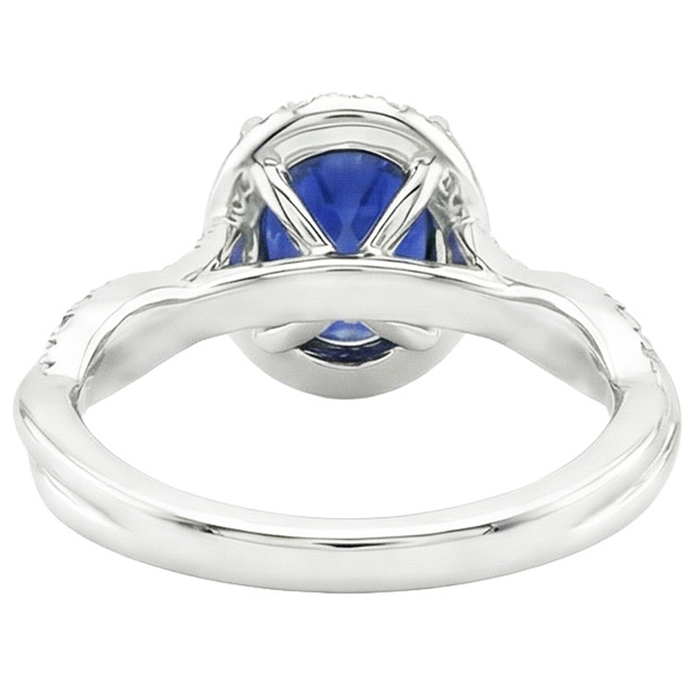 Halo Ring Twisted Style Oval Ceylon Sapphire & Natural Earth Mined Diamond ( Not Lab Grown )s 4.75 Carats