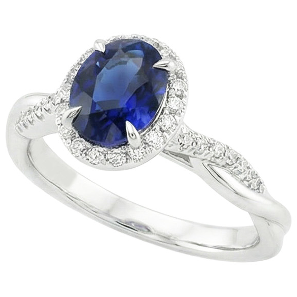 Halo Ring Twisted Style Oval Ceylon Sapphire & Natural Earth Mined Diamond ( Not Lab Grown )s 4.75 Carats