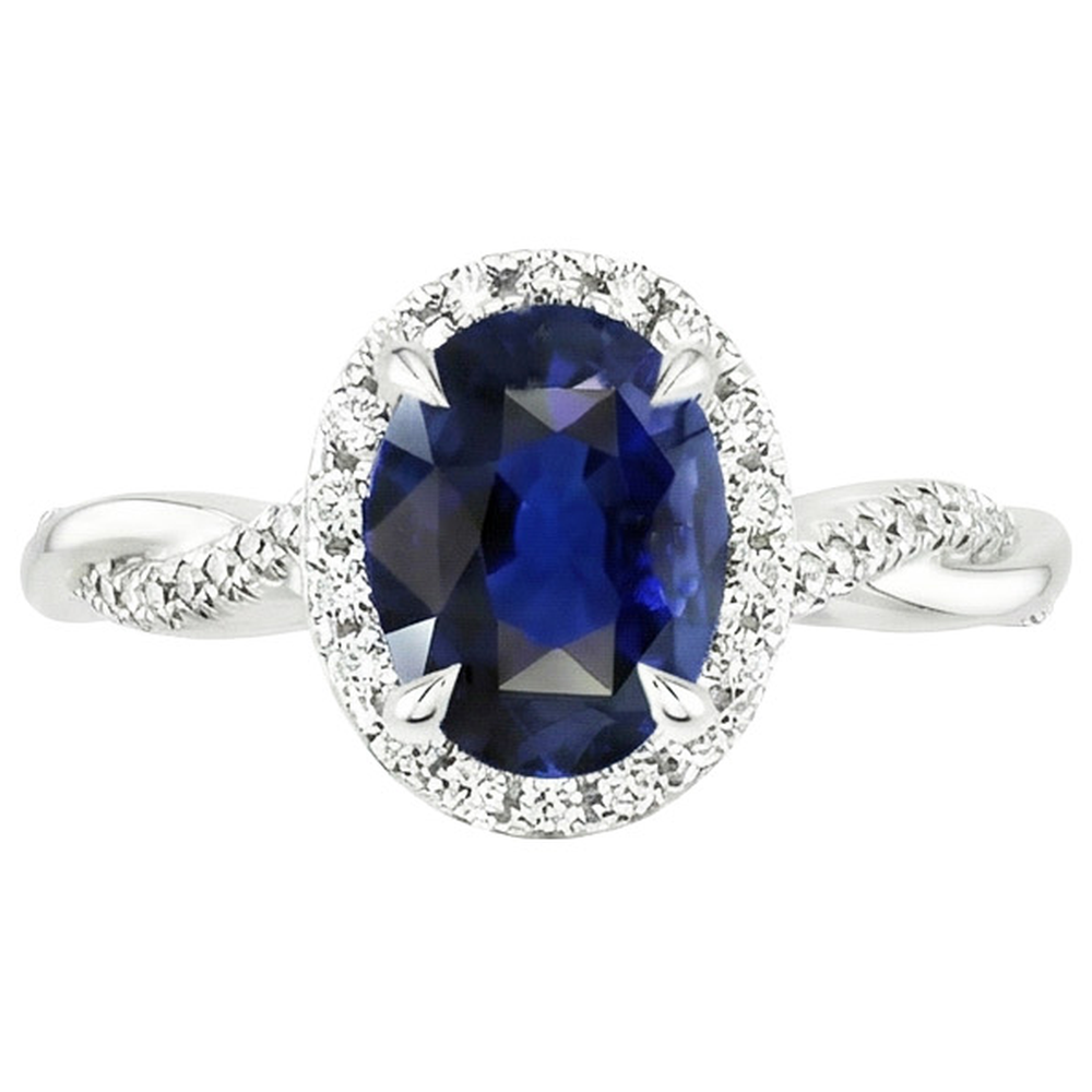 Halo Ring Twisted Style Oval Ceylon Sapphire & Natural Earth Mined Diamond ( Not Lab Grown )s 4.75 Carats