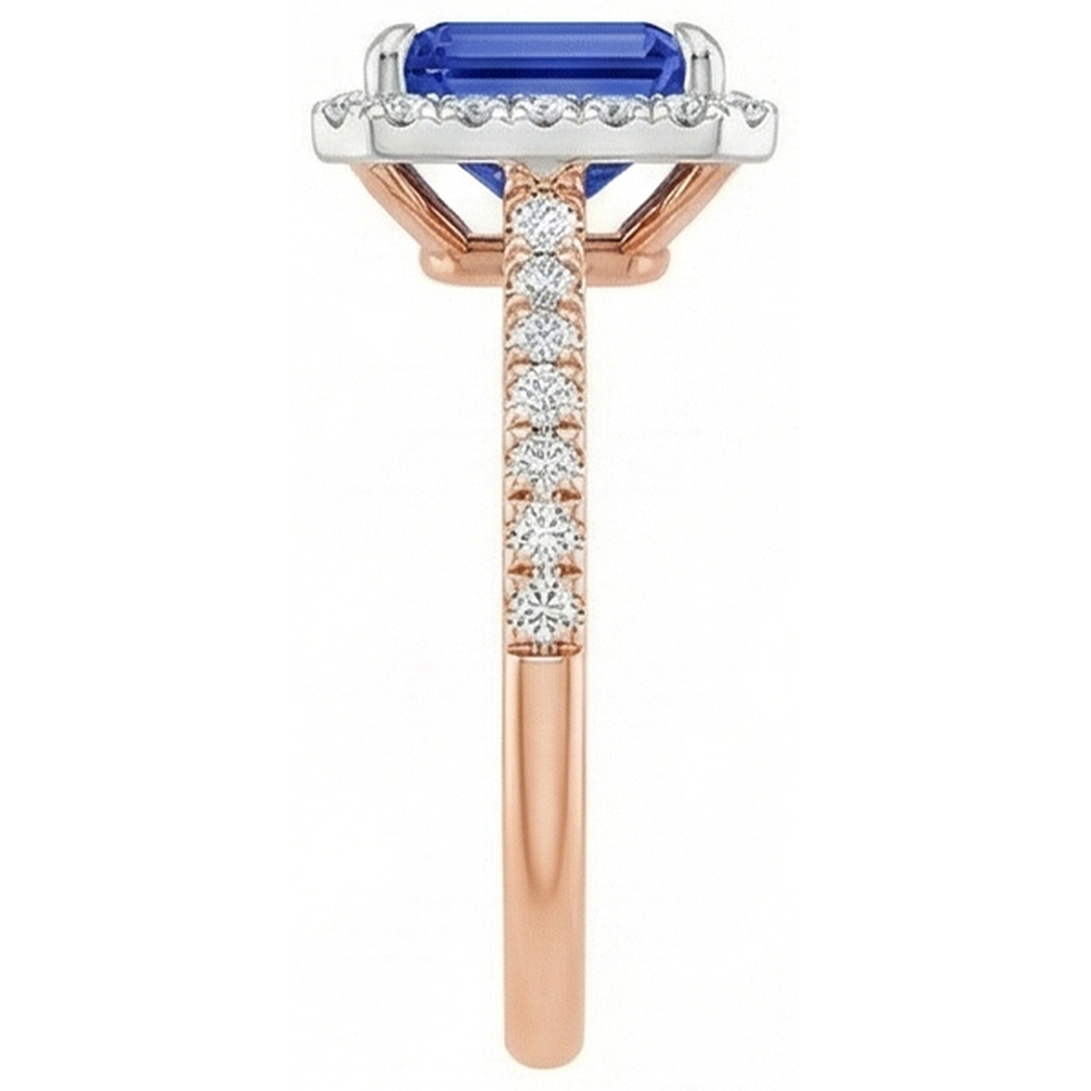 Halo Ring Two Tone Gold Ceylon Sapphire & Natural Earth Mined Diamond 4.25 Carats