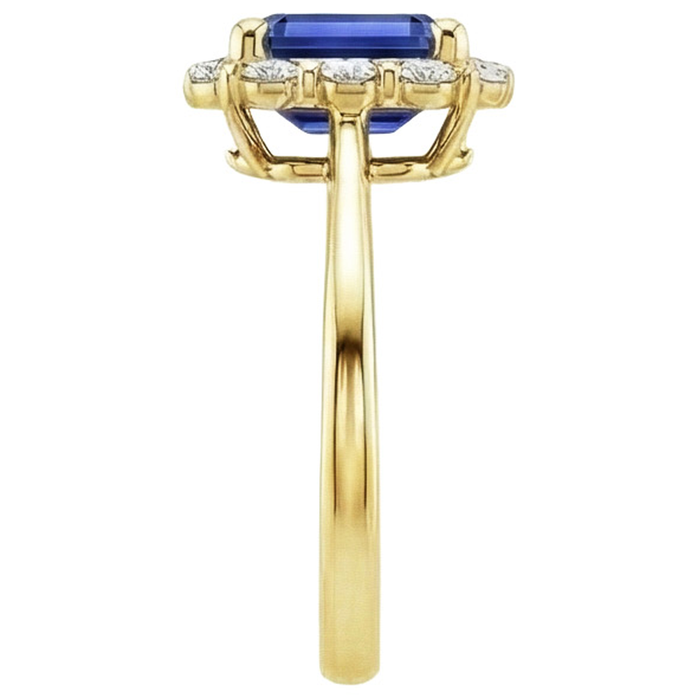 Halo Ring Yellow Gold 14K Ceylon Sapphire & Natural Earth Mined Diamond ( Not Lab Grown ) 4.25 Carats