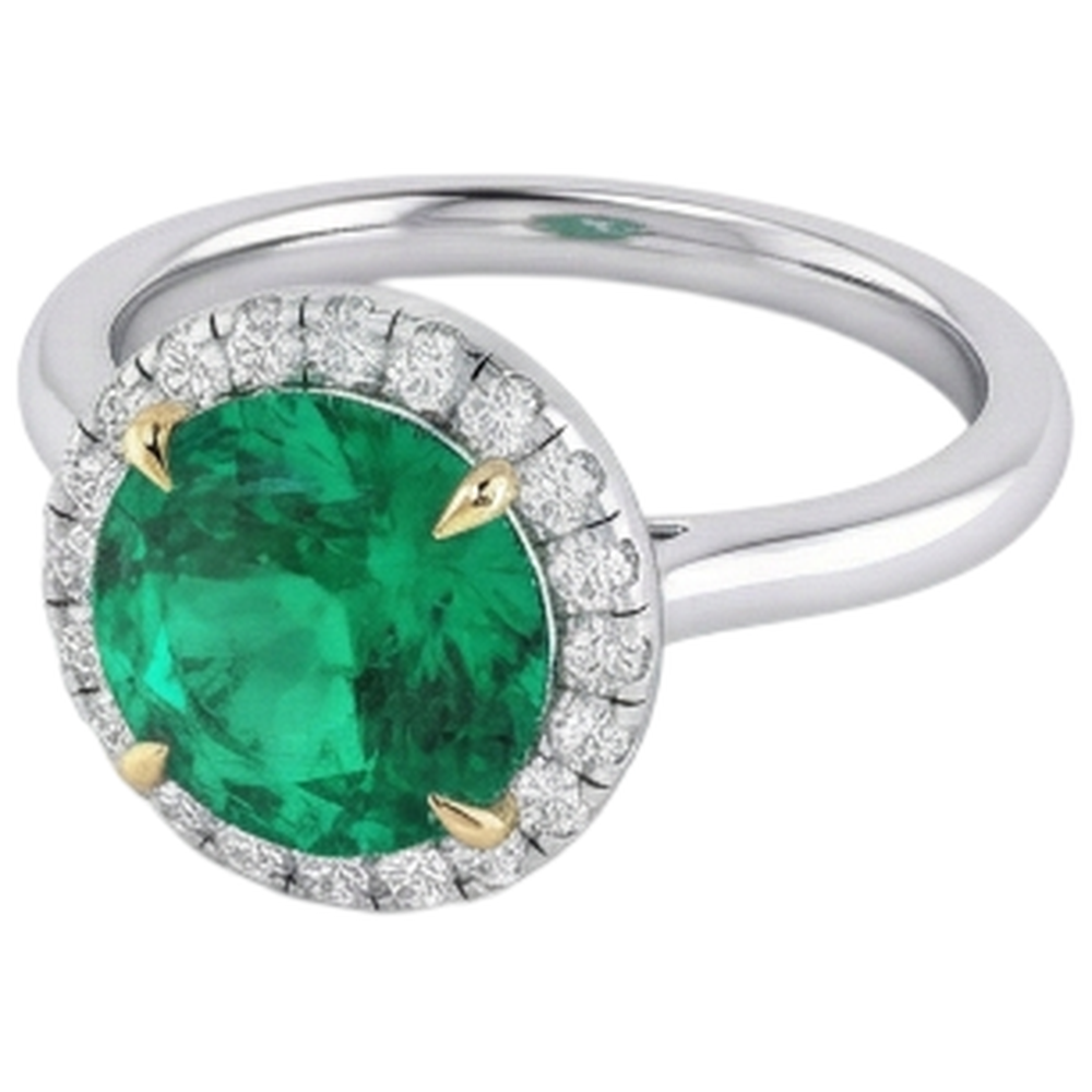 Authentic Fine Emerald Colored Stone Ring 4 ct 14K Two Tone Gold – side view