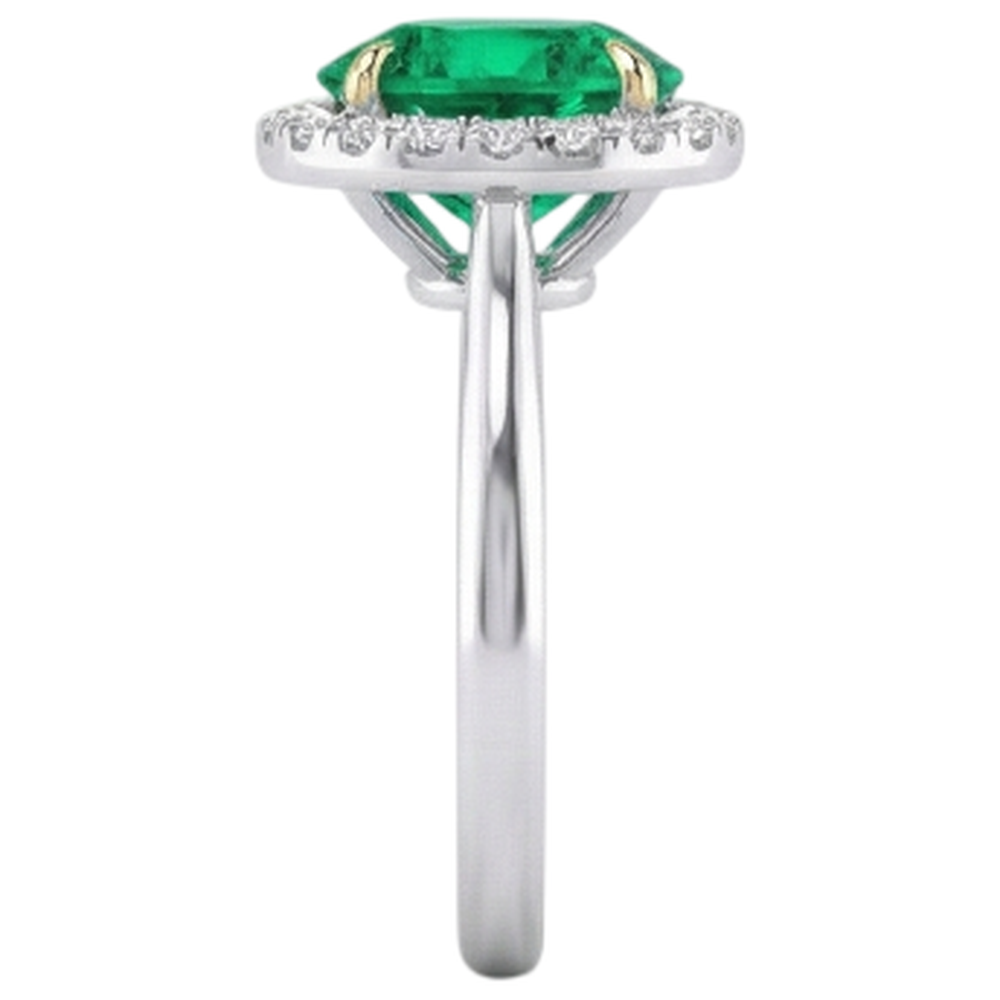 Fine Emerald Round Cut Colored Stone Ring in 14K Two Tone Gold – top view