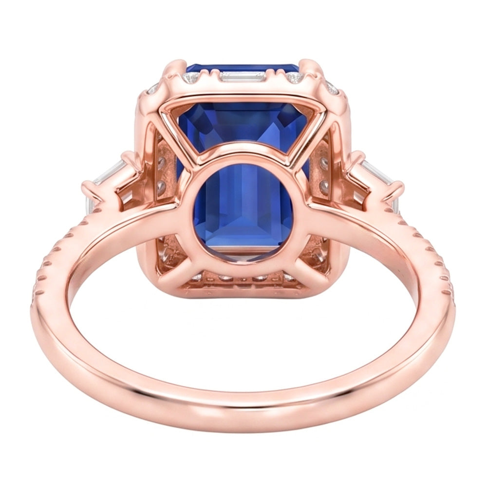 Halo Rose Gold Ring Emerald Blue Sapphire & Natural Earth Mined Diamond ( Not Lab Grown )s 3 Carats